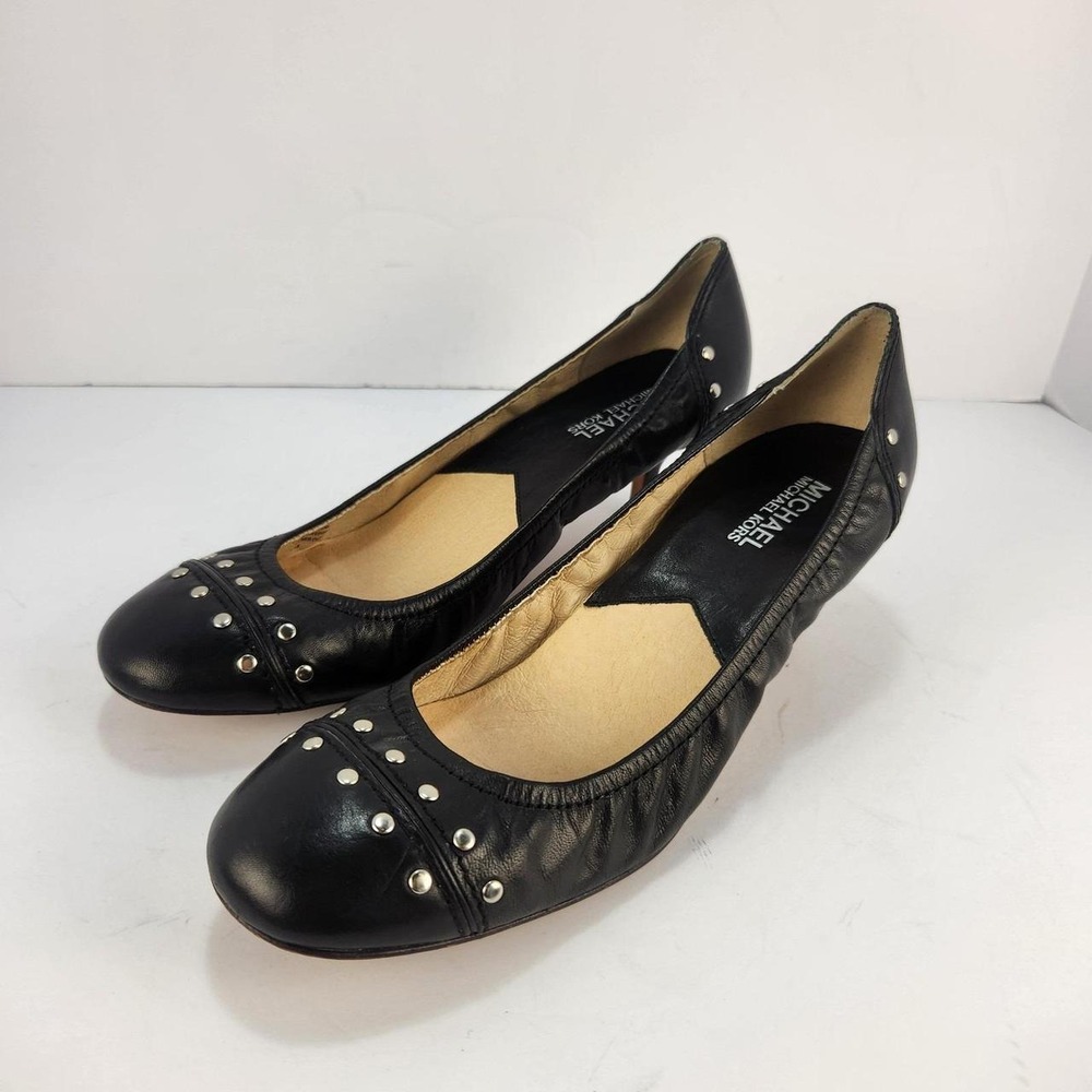 Michael Kors Aria Women's 8.5M Black Leather Studded Ballet Flats Silver Studs